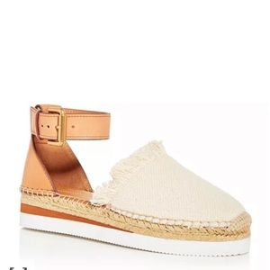 See by Chloe Glyn Ankle Strap Platform Espadrilles w raw edge trim NWOT
